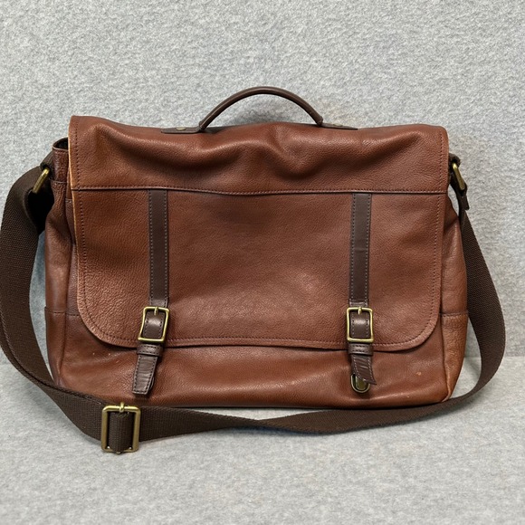 Fossil Mens Brown Pebbled Leather Messenger Bag Laptop Briefcase MBG9008